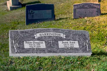 Gray double headstone with the last name "Harrington"