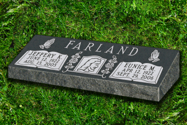 Double beveled ground headstone with last name "Farland"