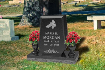 Square headstone with name "Maria B. Morgan"